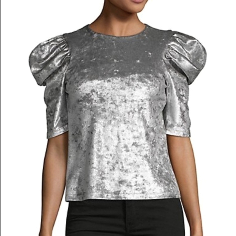 Petersyn Silver Puff Sleeve Tegan Velvet Top